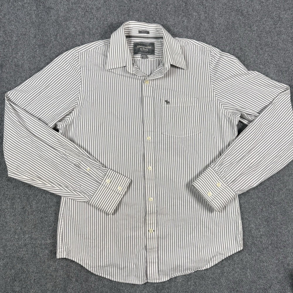 Abercrombie & Fitch Muscle Vintage Striped Button Down Shirt Mens 2XL Gray White